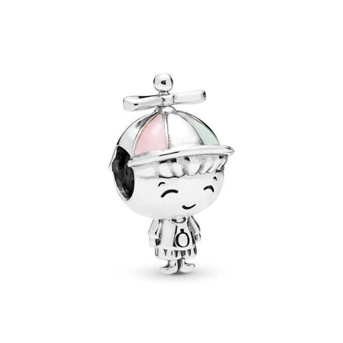 Pandora Boy silver charm with pink and green enamel