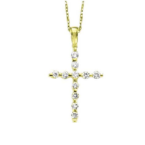 Cross Necklace with .20ctw Round Diamonds in 14k Yellow Gold