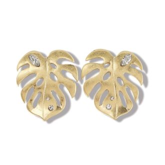 Gold-Plated Crystal Leaf Earrings