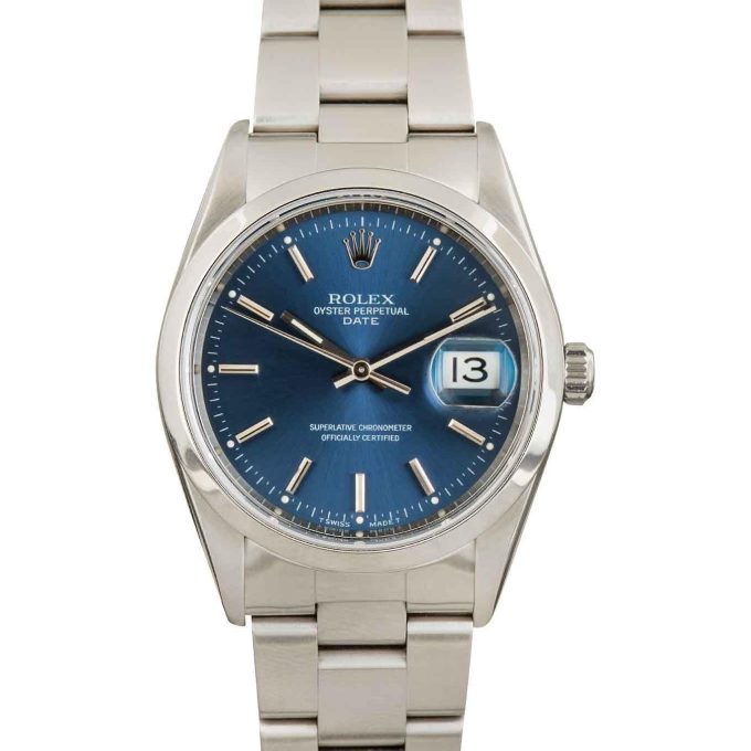 PreOwned Mens Rolex Datejust Wristwatch with Blue Dial in Stainless Steel