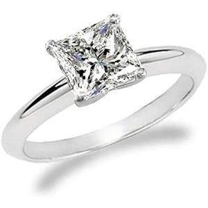 Certified Solitaire Engagement Ring with 1.02ct Princess Cut Diamond in 14k White Gold