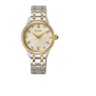 This elegant timepiece features a silver dial with distinct diamond markers, perfect for adding a touch of refine sophistication to your outfit. Rendered in a versatile two-tone design, it exudes timeless appeal complementing both casual or formal attire. Designed with precision, this wristwatch might become your comforting accessory for business meetings or social evenings.