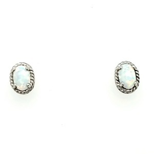 Lab-Created Oval Opal Earrings in Sterling Silver