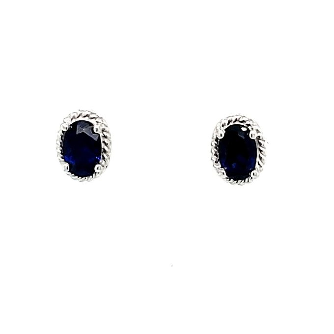 Lab-Created Oval Sapphire Earrings in Sterling Silver