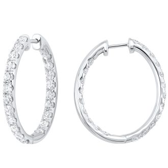 Inside & Out Hoop Earrings with 2ctw Round Lab Grown Diamonds in 14k White Gold