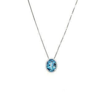 Lab-Created Oval Blue Topaz Gemstone Necklace in Sterling Silver