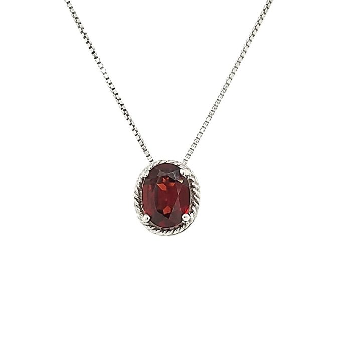 Lab-Created Oval Garnet Gemstone Necklace in Sterling Silver
