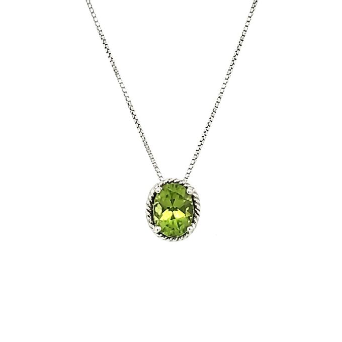 Lab-Created Oval Peridot Gemstone Necklace in Sterling Silver