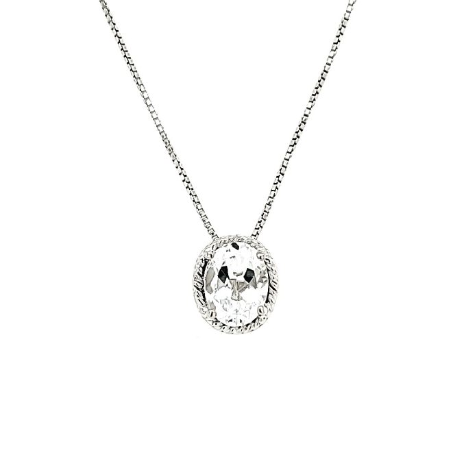 Lab-Created Oval White Topaz Gemstone Necklace in Sterling Silver