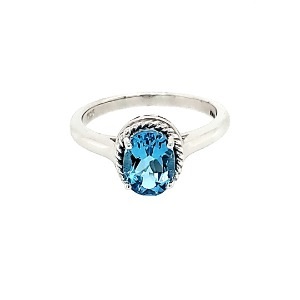 Lab-Created Oval Blue Topaz Gemstone Ring in Sterling Silver
