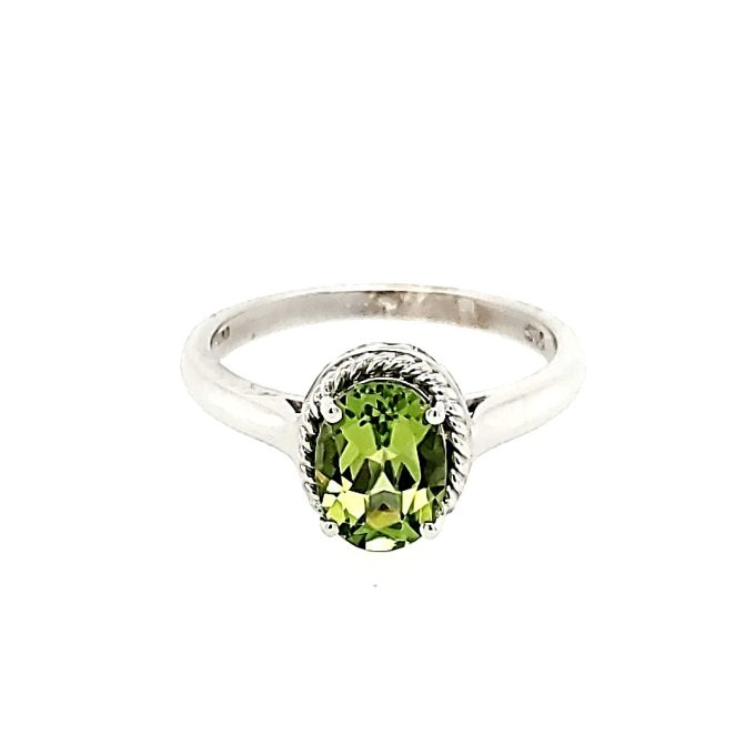 Lab-Created Oval Peridot Gemstone Ring in Sterling Silver