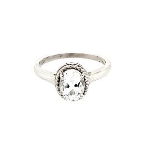 Oval White Topaz Gemstone Ring in Sterling Silver