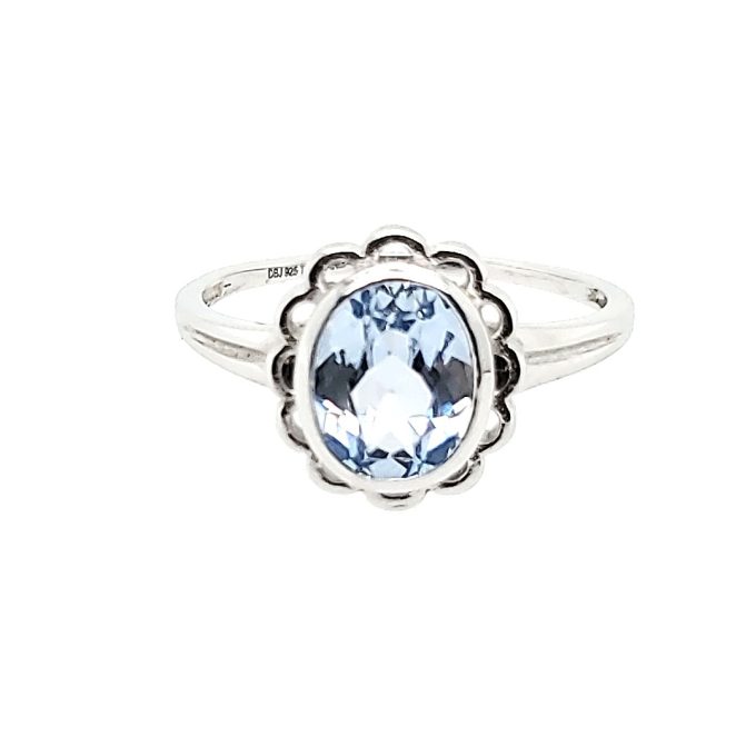 Oval March Birthstone Ring in Sterling Silver