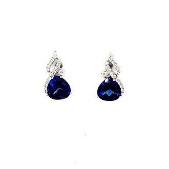 Fashion Earrings with Lab-Grown Sapphire and .29ctw Round Diamonds in 14k White Gold