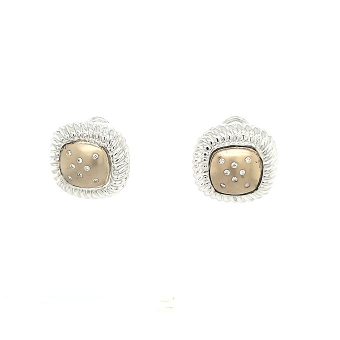 Pre-Owned Fashion Earrings with .20ct Round Diamonds in 14k Yellow Gold and Sterling Silver