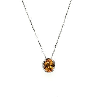 Lab-Created Oval Citrine Gemstone Necklace in Sterling Silver