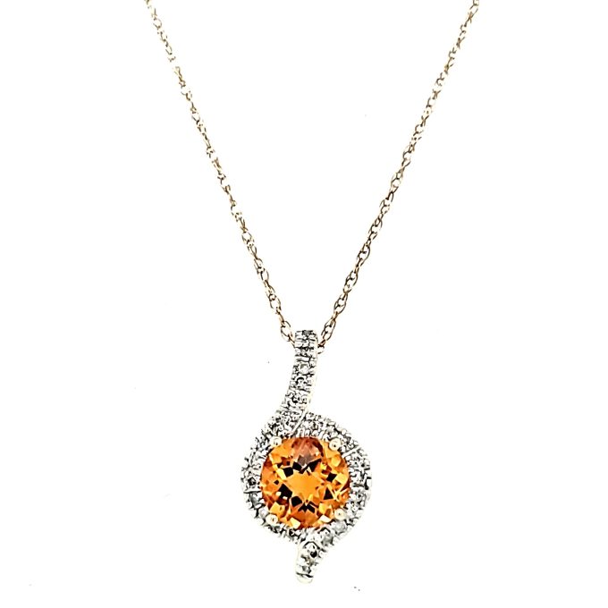 Halo Fashion Necklace with Citrine and .09ctw Round Diamonds in 10k Yellow Gold