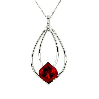 Fashion Necklace with Lab Grown Ruby and .05ctw Round Lab Grown Diamonds in 14k White Gold