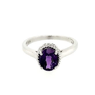 Birthstone Ring with Lab Grown Amethyst in Sterling Silver