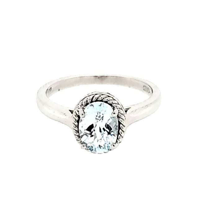 Lab-Created Oval Aquamarine Gemstone Ring in Sterling Silver