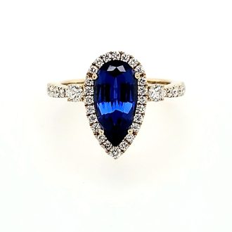 Halo Fashion Ring with Lab Grown Sapphire and .51ctw Round Lab Grown Diamonds in 14k Yellow Gold