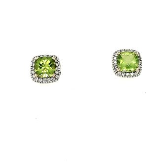 Halo Fashion Earrings with Peridot and .15ctw Round Diamonds in 10k Yellow Gold