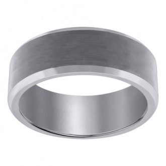 This finely crafted ring features a sleek satin finish, complemented by an elegant 8mm beveled edge design. Boasting an alluring white colour, this sophisticated accessory, sized at 10.5, is intended specifically for gentlemen, augmenting your look with the swanky hint it provides. Distinguish yourself with this smooth gents wedding band in your collection.