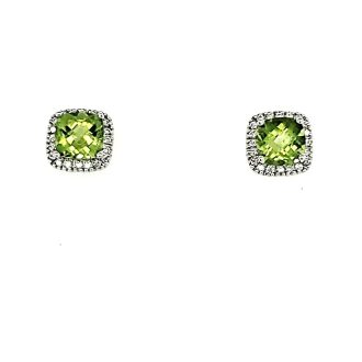 Halo Stud Earrings with Peridot and .15ctw Round Diamonds in 10k White Gold