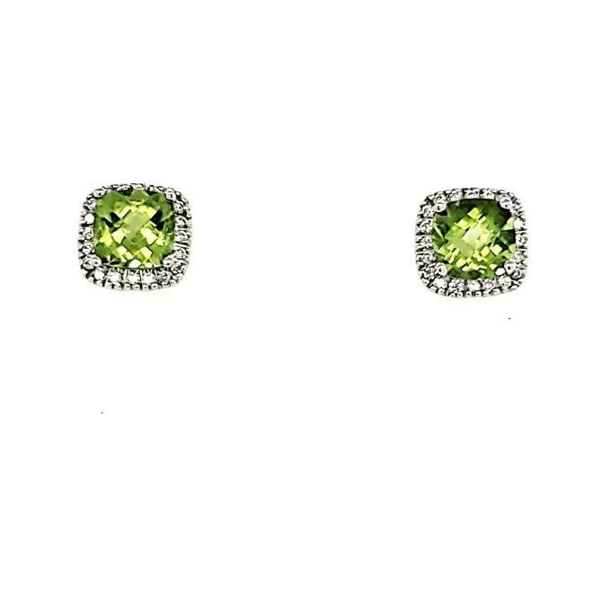 Halo Stud Earrings with Peridot and .15ctw Round Diamonds in 10k White Gold