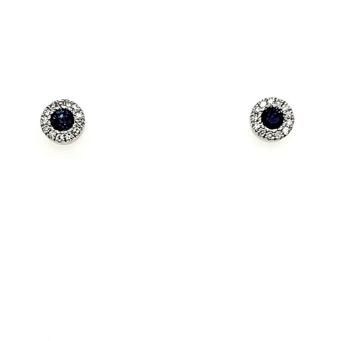 Halo Stud Earrings with Sapphire and .08ctw Round Diamonds in 14k White Gold
