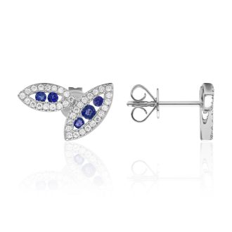 Fashion Earrings with Sapphire and .17ctw Round Diamonds in 14k White Gold