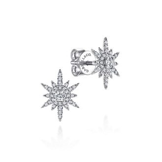 Gabriel 14K White Gold Elongated Diamond Starburst Earrings
