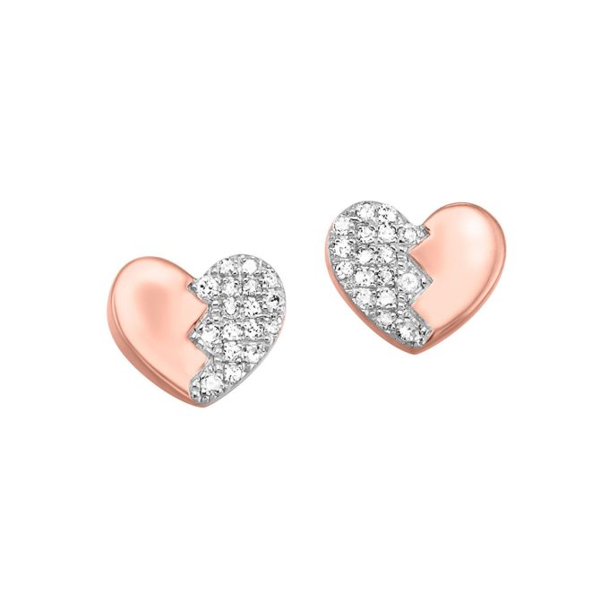 Heart Stud Earrings with 1/8ctw Round Diamonds in 10k Rose Gold