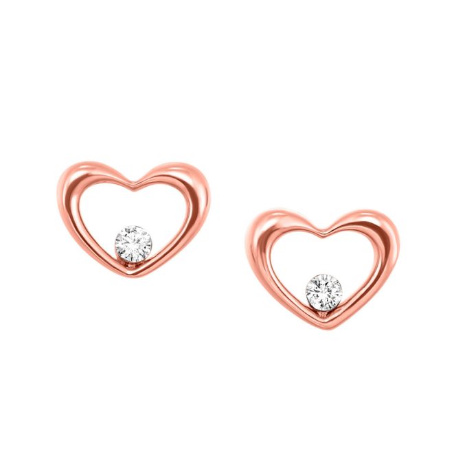 Heart Stud Earrings with .07ctw Round Diamonds in 10k Rose Gold