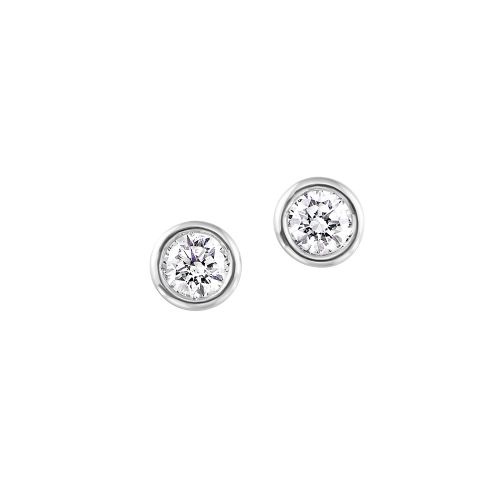 Bezel Stud Earrings with .75ctw Round Diamonds in 14k White Gold