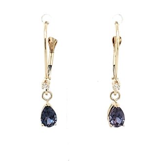 Fashion Earrings with Alexandrite and .06ctw Round Diamonds in 14k Yellow Gold