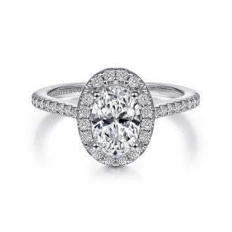 Gabriel Halo Engagement Ring with 1ct Oval and .29ctw Round Diamonds in 14k White Gold