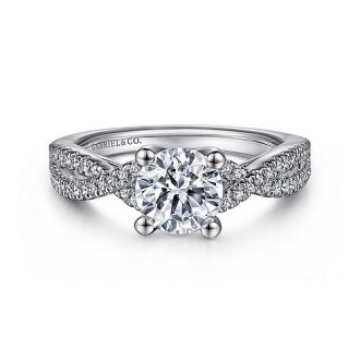 Gabriel 14K White Gold Round Twisted Diamond Engagement Ring