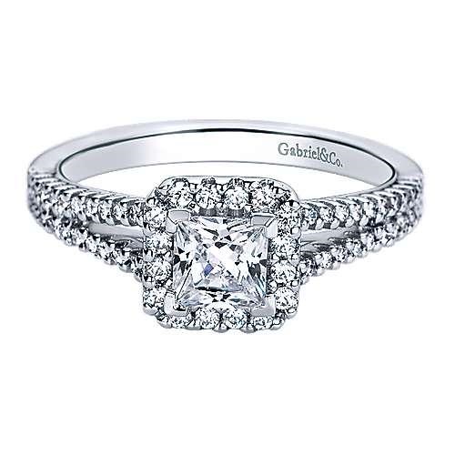 Gabriel Halo Engagement Ring With 0.38ct Oval Center In 14k White Gold
