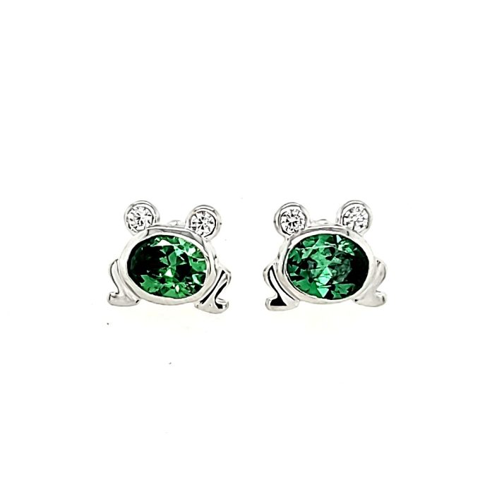 Children's Frog Earrings with Cubic Zirconia in Sterling Silver