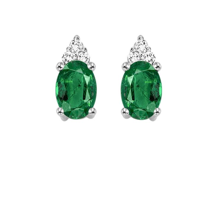 Stud Earrings with Emerald and .05ctw Round Diamonds in 10k White Gold
