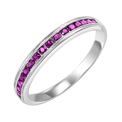 Stackable Ring with Lab Grown Rubies in 10k White Gold