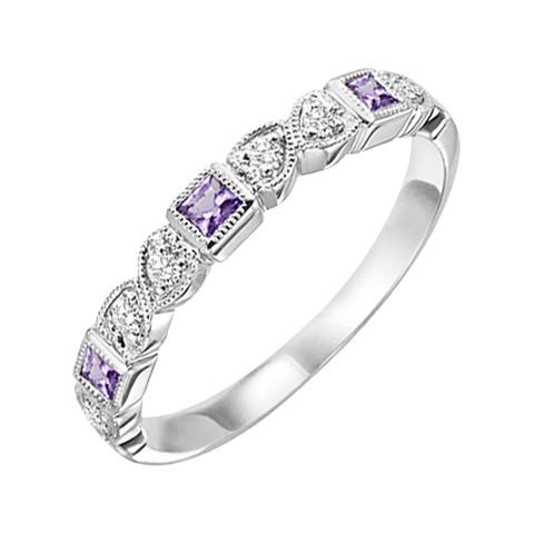 Stackable Ring with Amethyst and .08ctw Round Diamonds in 10k White Gold