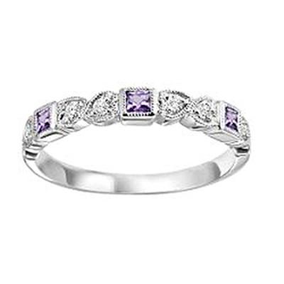 Stackable Birthstone Ring with Lab Created Alexandrite and Diamond in 10k White Gold