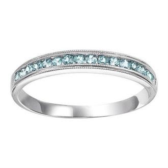 Stackable Ring with Aquamarine in 10k White Gold
