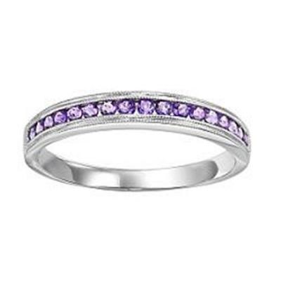 Stackable Birthstone Ring with Channel Set Lab Created Alexandrite in 10k White Gold