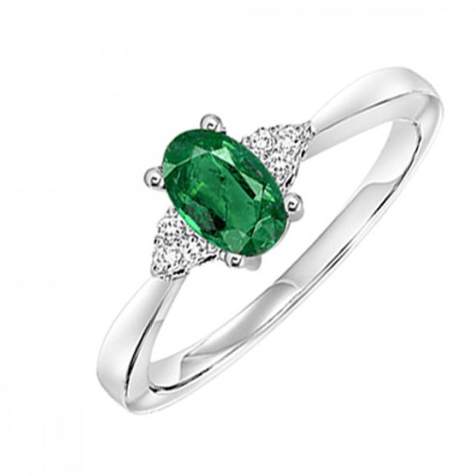 Birthstone Ring with Emerald and .05ctw Round Diamonds in 10k White Gold