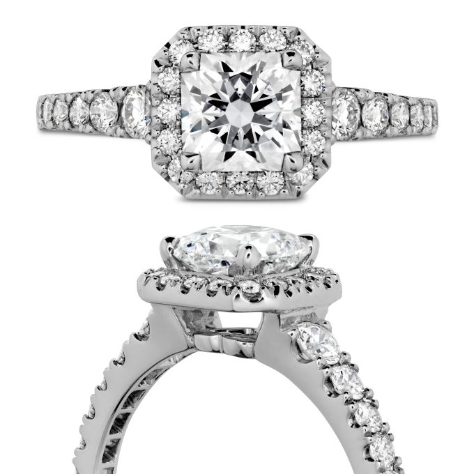 Hearts on Fire Transcend Halo Engagement Ring with 1.37ctw Dream Cut and Round Diamonds in Platinum
