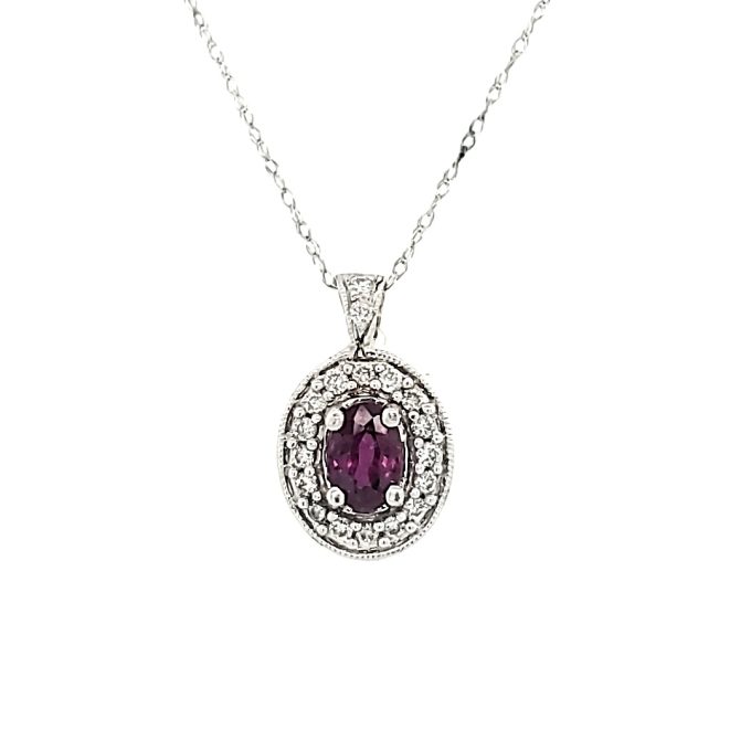 Halo Fashion Necklace with Ruby and .20ctw Round Diamonds in 14k White Gold