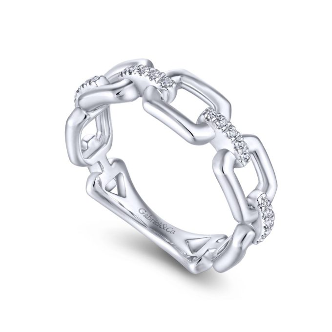 Gabriel & Co Chain Link Wedding Band with .10ctw Round Diamonds in 14k White Gold